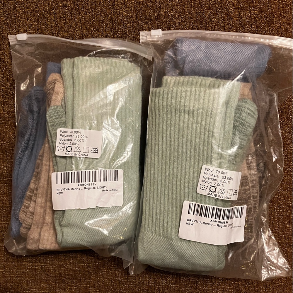 NWT toe socks, 6 pair, 70% merino wool, Orvytha, size L